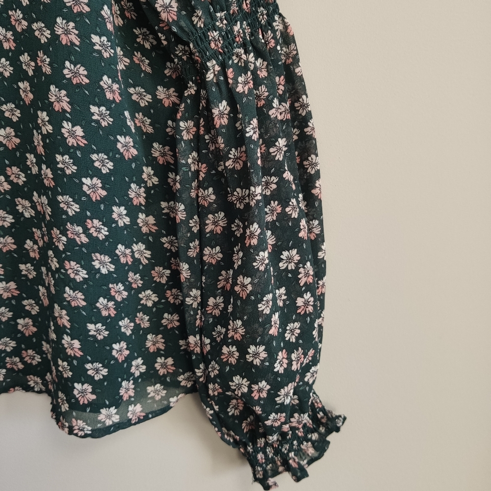 1. State Green Floral V-Neck Long Sleeve Blouse Size Small - Picture 5 of 11